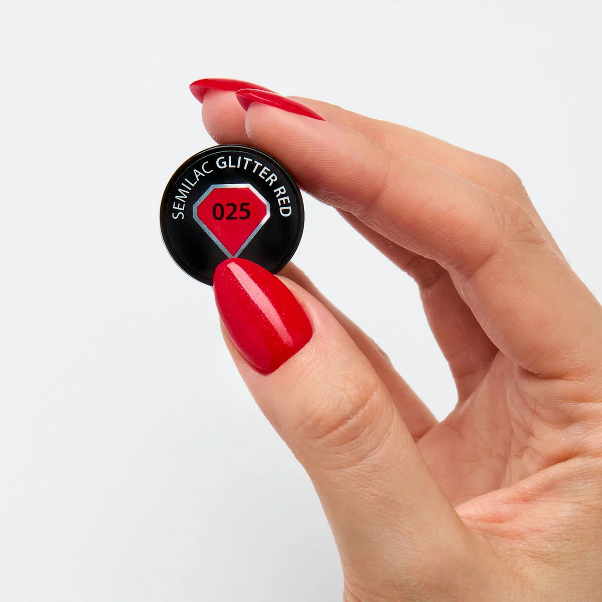 025 Glitter Red - Semilac Soak Off Gel / Hybrid Nail Polish - Image 2