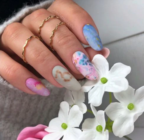 09 PINK & BLUE MARBLE Semilac Nail Transfer Foil - Image 3