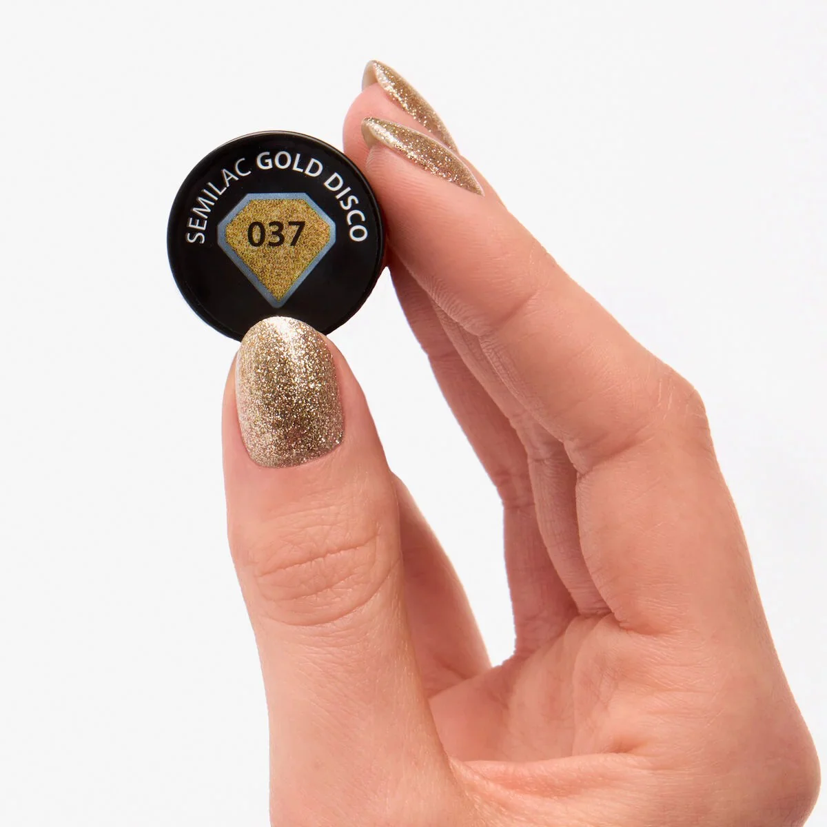 037 Gold Disco - Semilac Soak Off Gel / Hybrid Nail Polish - Image 3