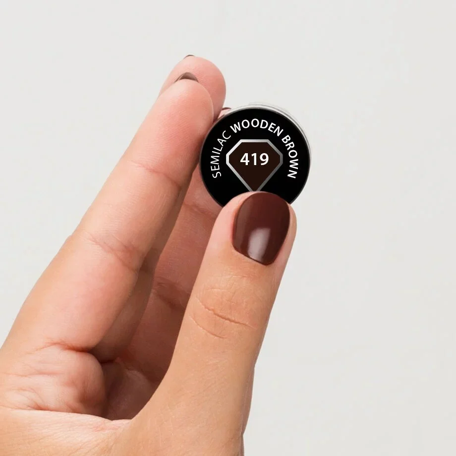 419 Wooden Brown - Semilac Soak Off Gel / Hybrid Nail Polish - Image 3