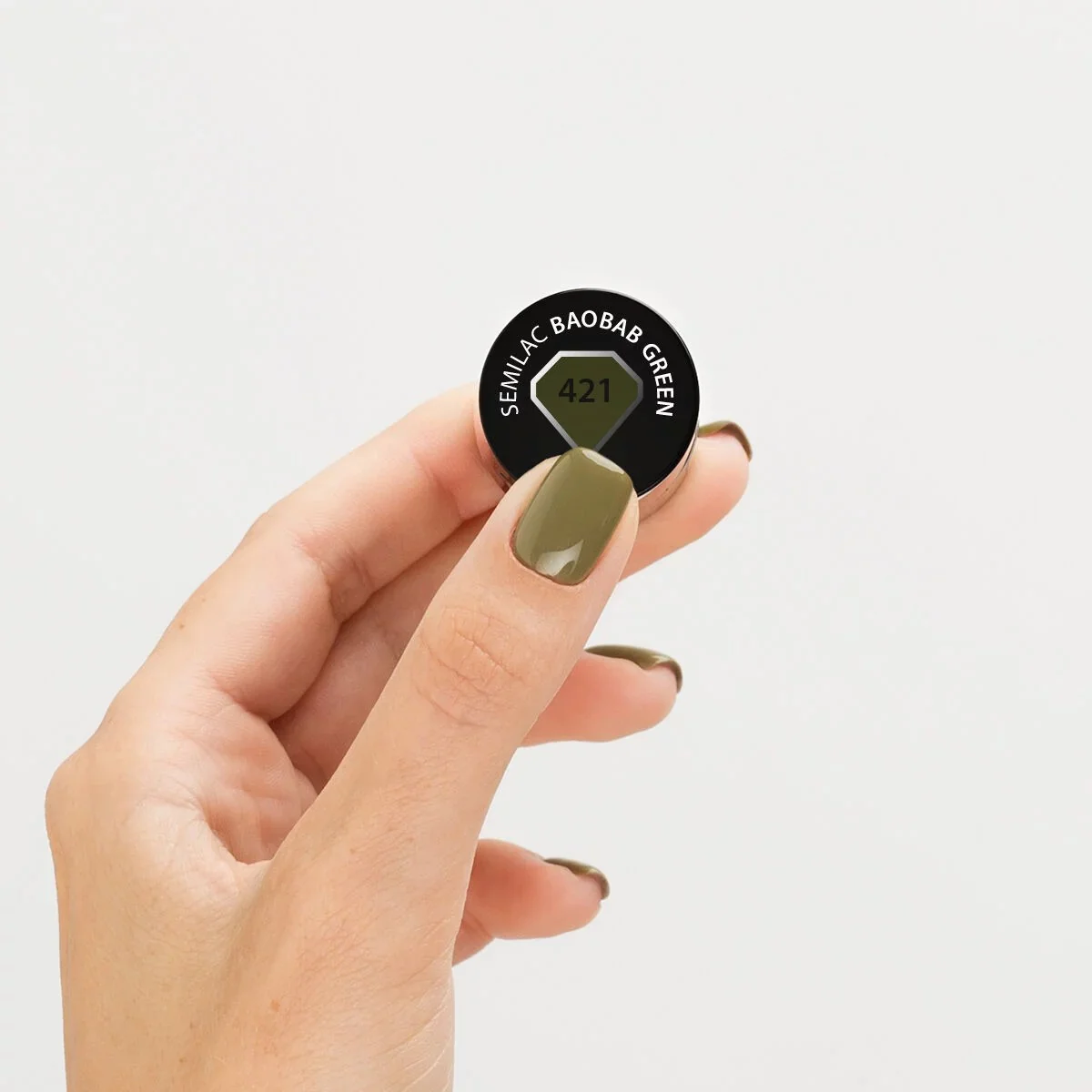 421 Baobab Green - Semilac Soak Off Gel / Hybrid Nail Polish - Image 3