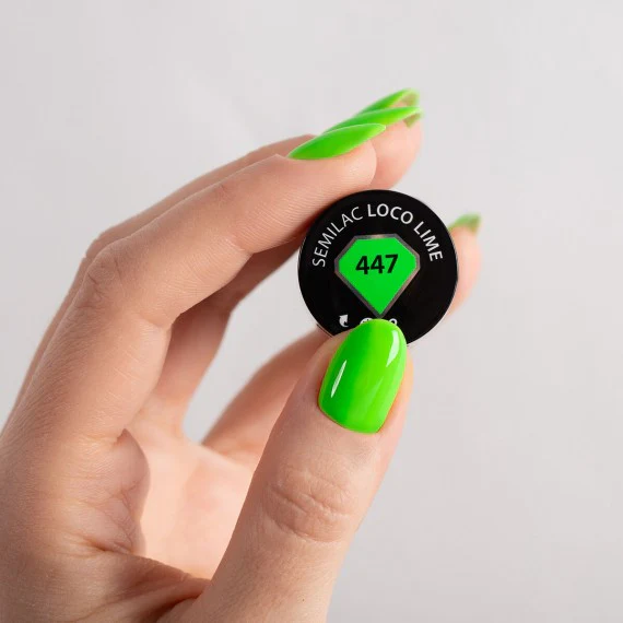 447 LOCO LIME - Semilac Hema Free Soak Off Gel / Hybrid Nail Polish - "NEONZ" Collection - Image 3