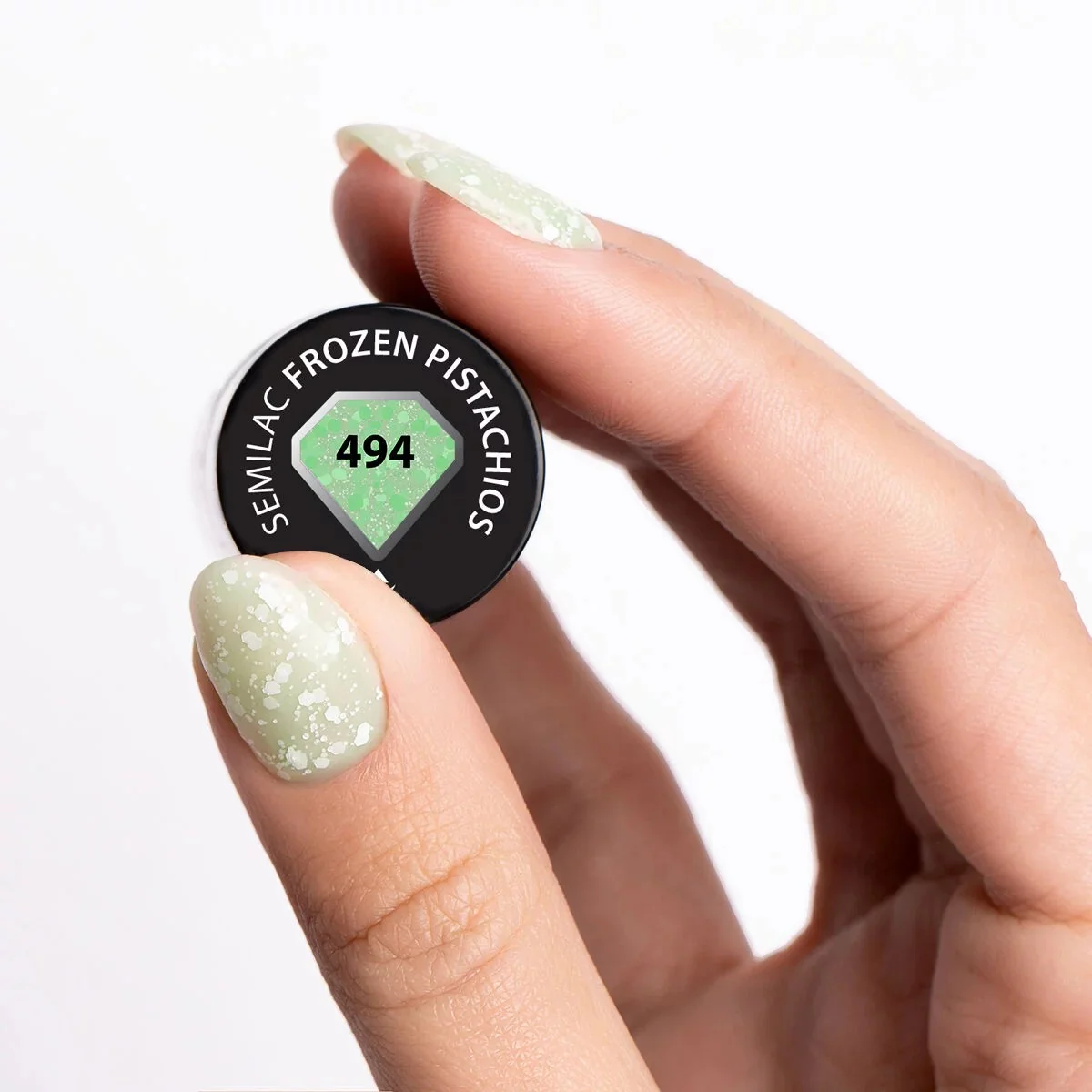 494 Frozen Pistachios - Semilac Soak Off Gel / Hybrid Nail Polish - Image 3