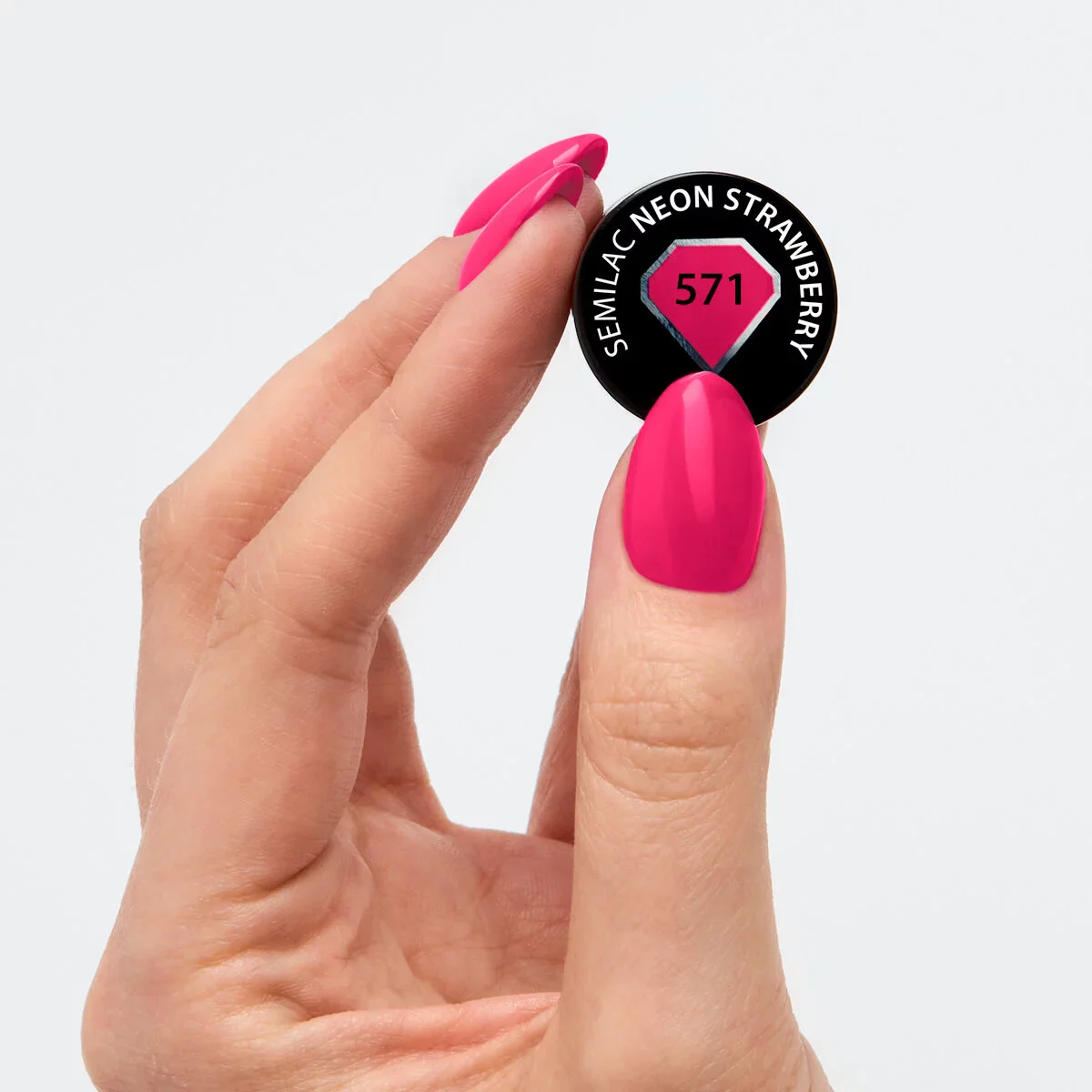571 Neon Strawberry - Semilac Soak Off Gel / Hybrid Nail Polish - Image 2