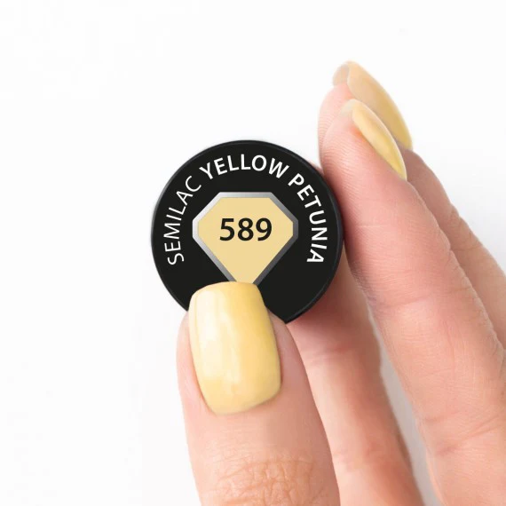 589 YELLOW PETUNIA Semilac Soak Off Gel / Hybrid Nail Polish - Image 3