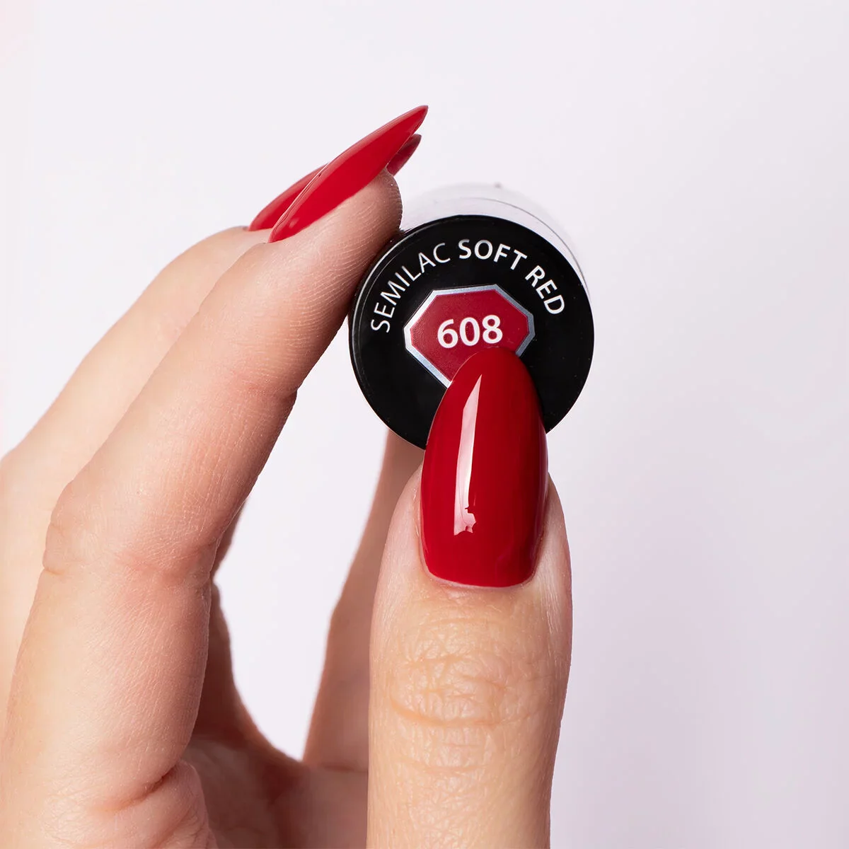 608 Soft Red - Semilac Soak Off Gel / Hybrid Nail Polish - Image 3