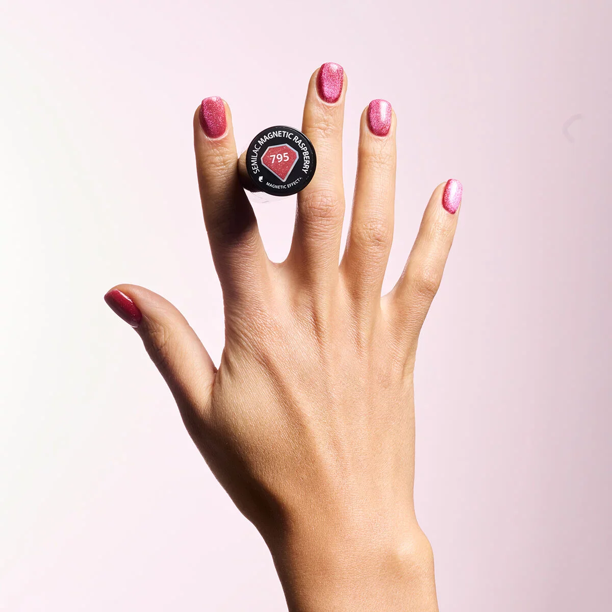 795 Magnetic Raspberry - Semilac Soak Off Gel / Hybrid Nail Polish - Image 5