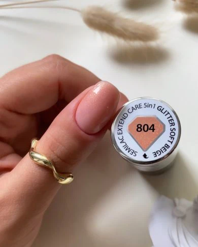 804 GLITTER SOFT BEIGE - Semilac Extend CARE 5in1 Soak Off Gel / Hybrid Nail Polish - Image 4