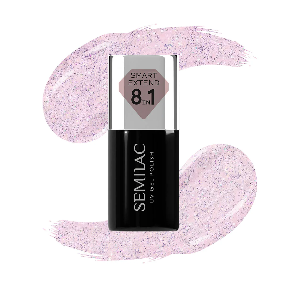 806 Glitter Delicate Pink Extend 8in1 - Semilac Smart Builder Gel / Hybrid Nail Polish - Image 4