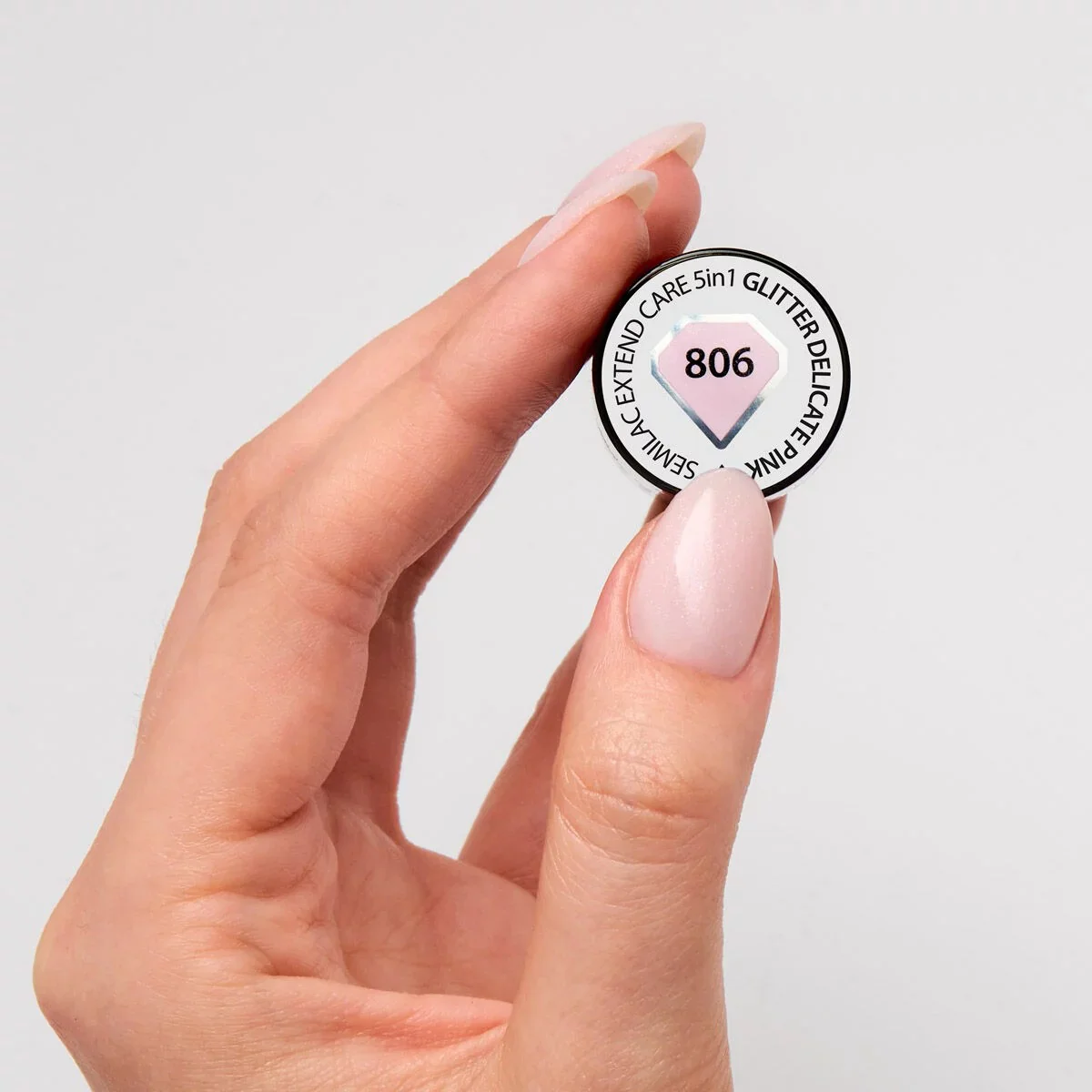 806 Glitter Delicate Pink Extend CARE 5in1 BASE - Semilac Soak Off Gel / Hybrid Nail Polish - Image 2