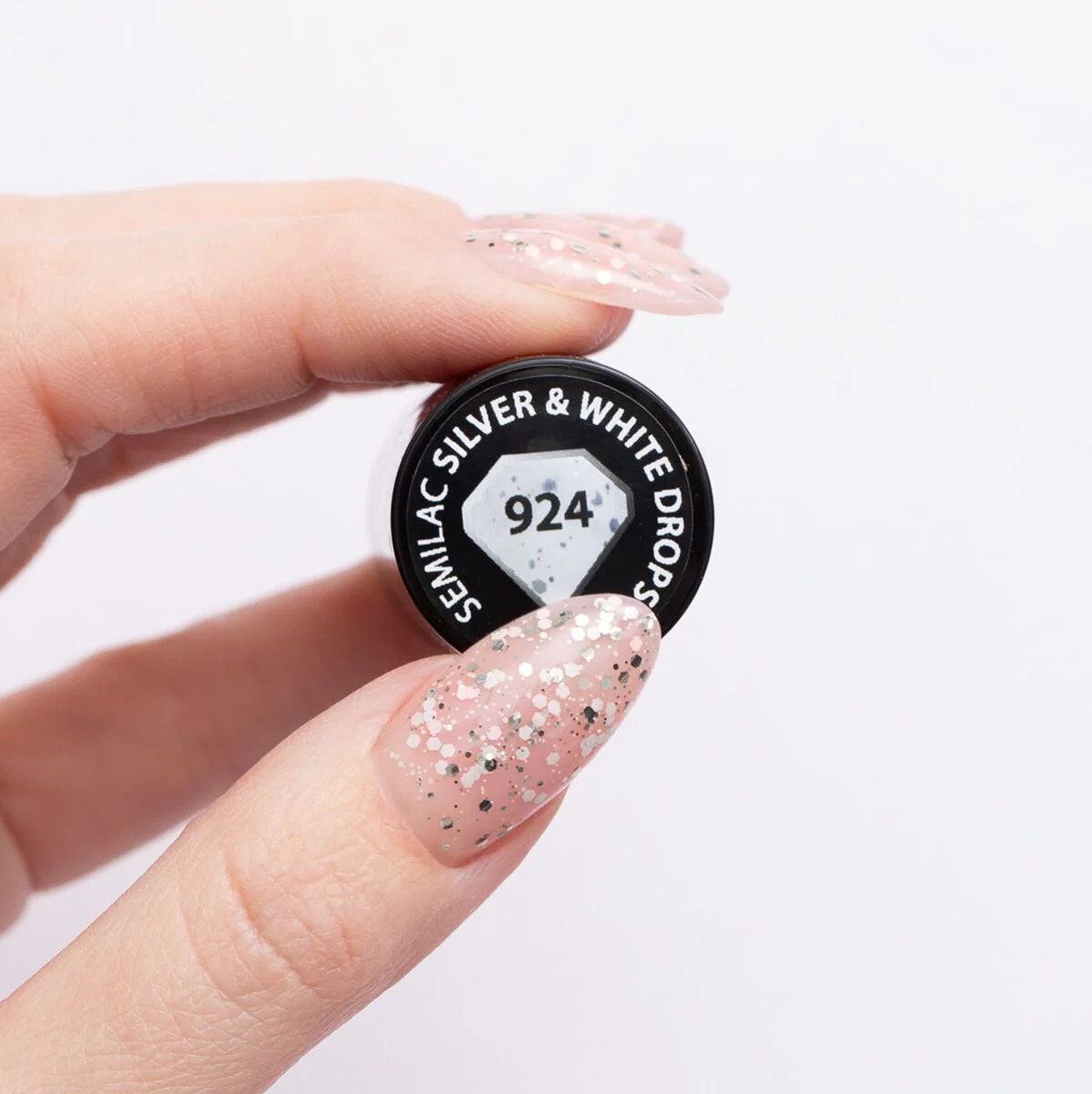 924 Silver & White Drops - Semilac Soak Off Gel / Hybrid Nail Polish - Image 4