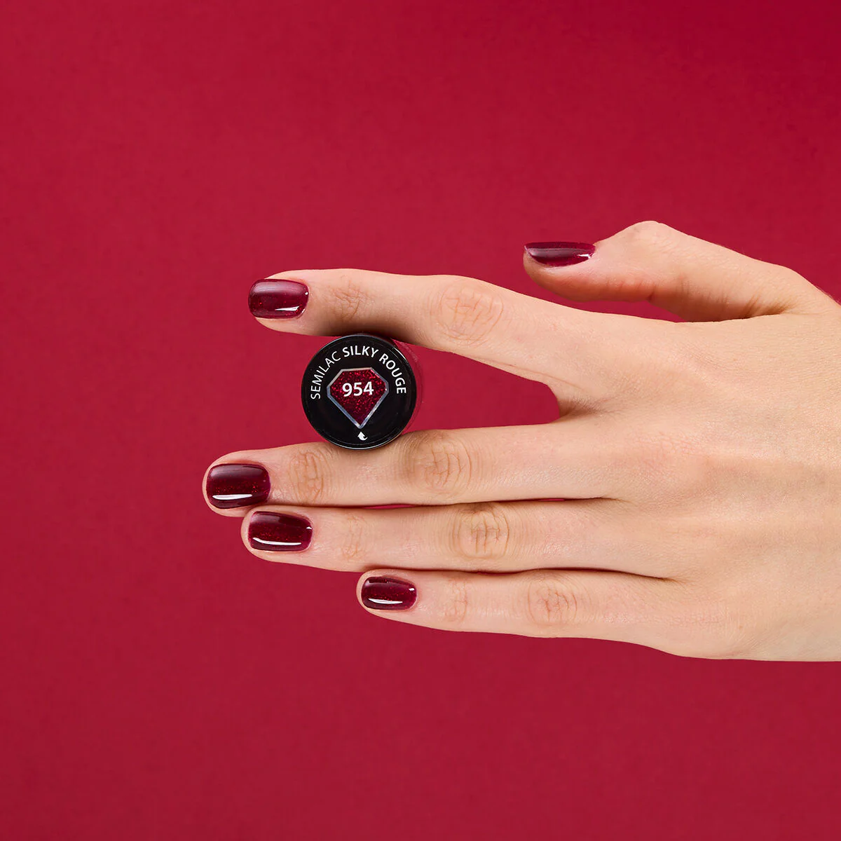 954 Silky Rouge - Semilac Soak Off Gel / Hybrid Nail Polish - Image 3