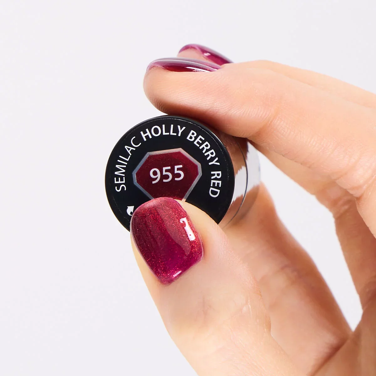 955 Holly Berry Red - Semilac Soak Off Gel / Hybrid Nail Polish - Image 2