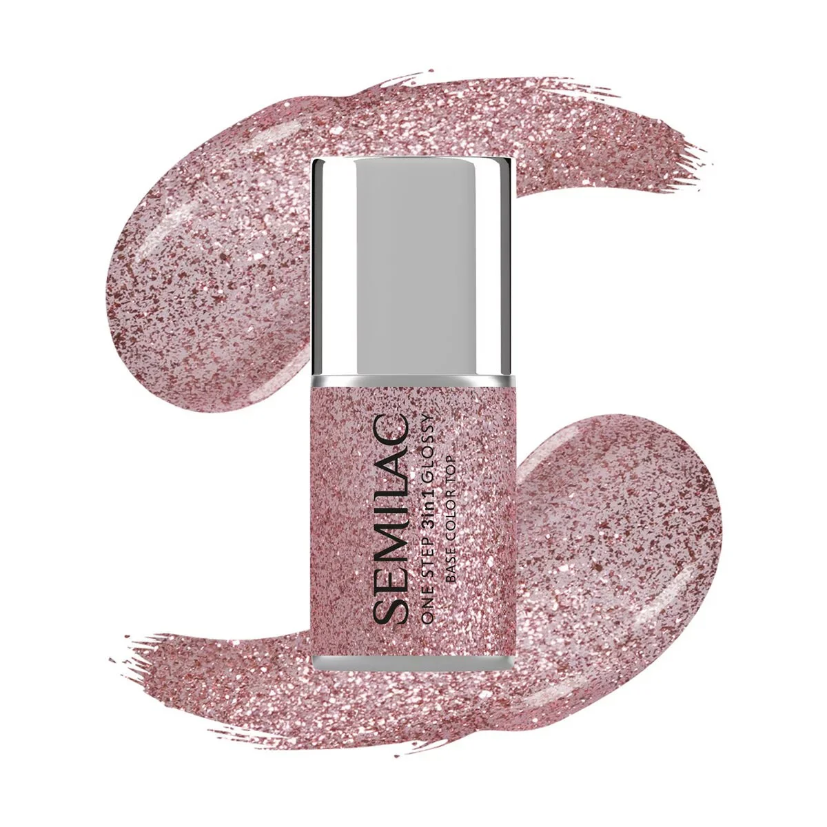S250 Glitter Pink - Semilac STEP ONE Hybrid 3IN1 Gel / Hybrid Nail Polish - Image 2