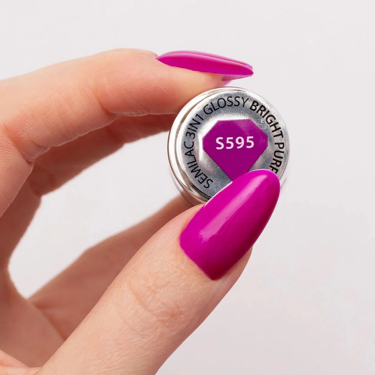 S595 Bright Purple - Semilac STEP ONE Hybrid 3IN1 Gel / Hybrid Nail Polish - Image 3