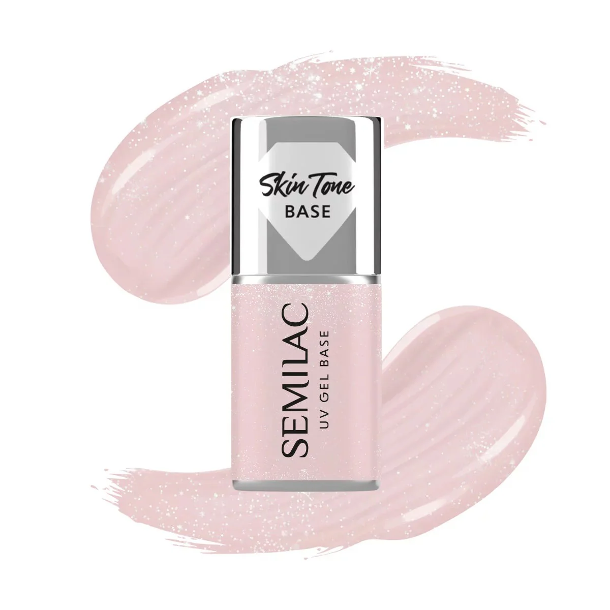 Skin Tone Cover BASE Glitter Beige - Semilac Soak Off Gel / Hybrid Nail Polish