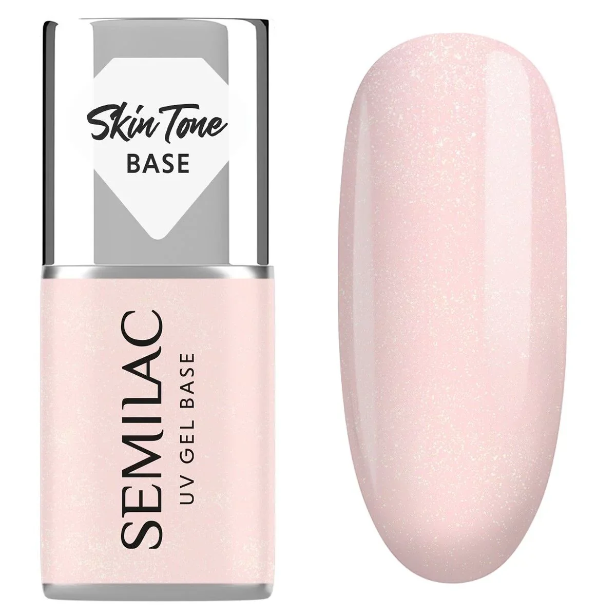Skin Tone Cover BASE Glitter Rose - Semilac Soak Off Gel / Hybrid Nail Polish