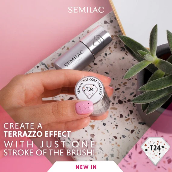 T24 TERAZZO Semilac Top No Wipe 7ml -  Soak Off Gel / Hybrid Nail Polish - Image 5